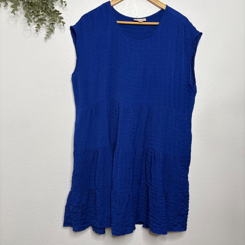 Knox Rose Royal Blue Crinkle Gauze Tiered Sleeveless Babydoll Mini Dress XL - Picture 2 of 7